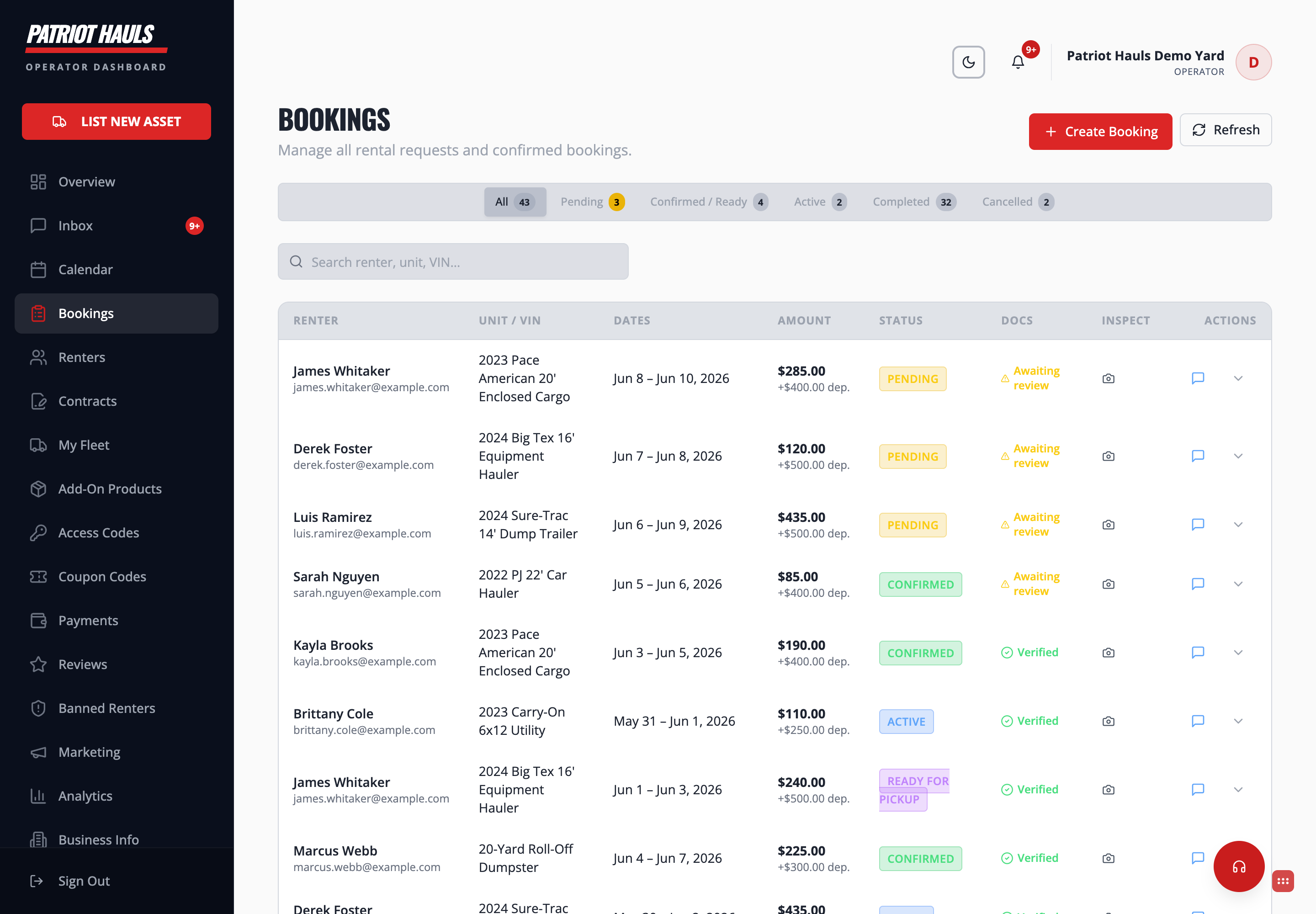 Booking management pipeline